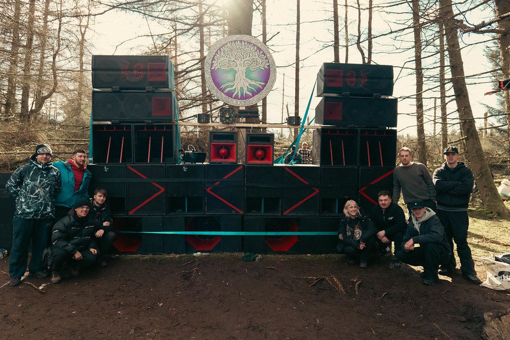 Primal Effect sound system rig stacked and ready at an outdoor event